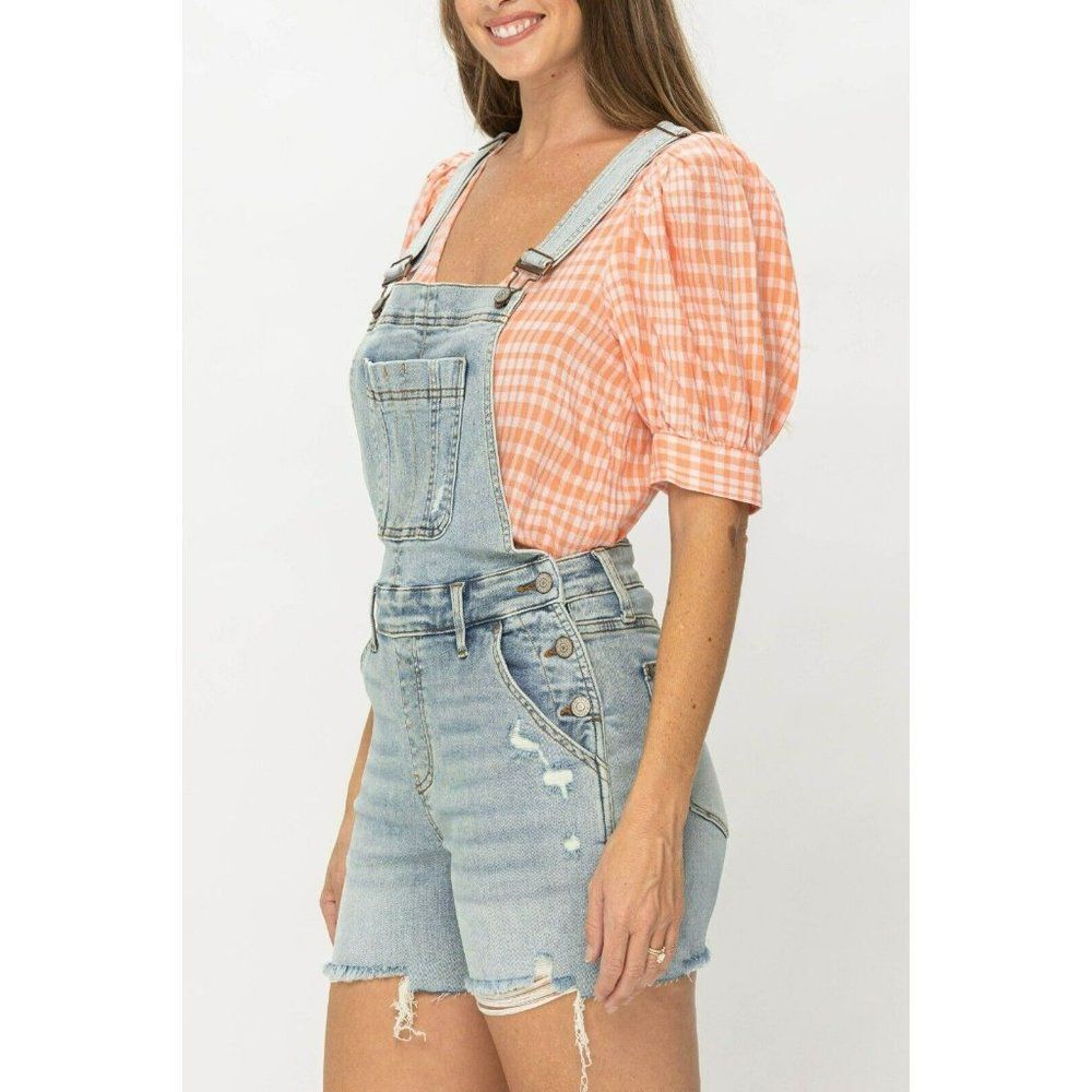 Judy Blue The Daisy Distressed Denim Overall Shorts S-XL New 15210 - Picture 4 of 13